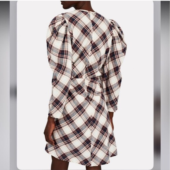 Veronica Beard Agnor plaid ink toffee multi puff long sleeve mini dress - Picture 11 of 12